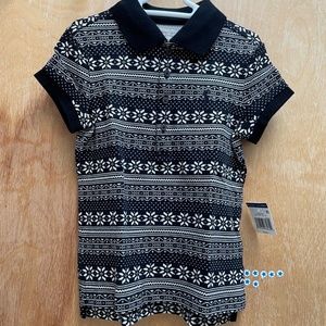 NWT Polo Ralph Lauren Girls Black/White Snow Flakes Shirt Size 5